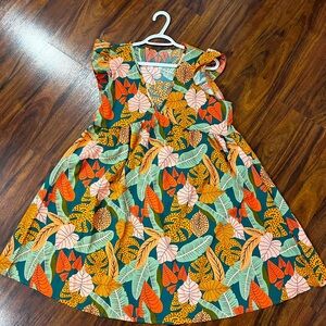 Colorful Tropical Leaf Print Dress